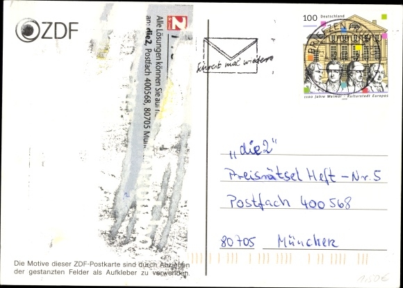Postcard Mainzelmännchen, ZDF, class television, sticker