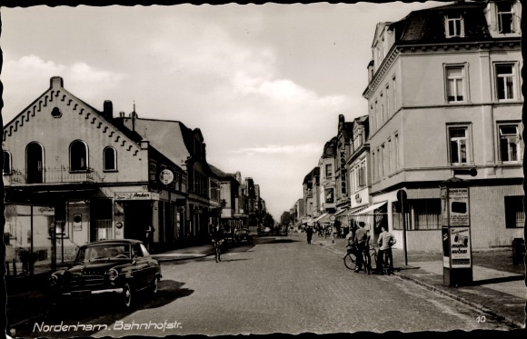 Postcard Nordenham in the Oldenburger Land, view of the Bahnhofstrasse, restaurant zum Anker