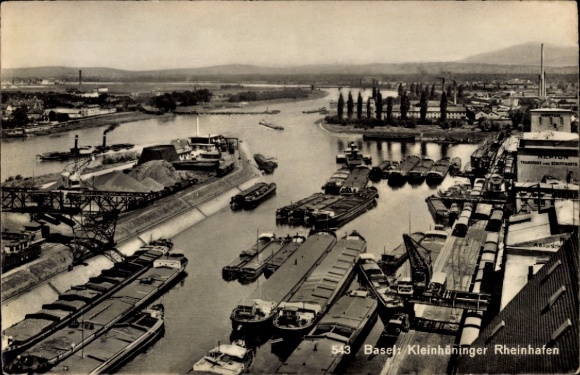 KP Kleinhüningen Bâle Basel City Szwajcaria, Kleinhuningen Rhine port, statki, widok na port