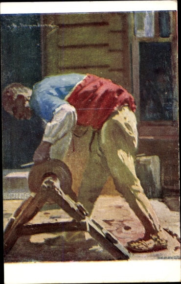 Artist Postcard Mrkvicka, grinder in Bulgarian costume