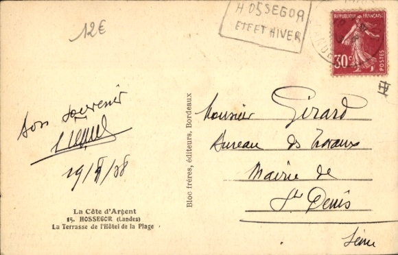 Postcard Soorts Hossegor Landes, restaurant with sea view, tables set, old cars visible, B