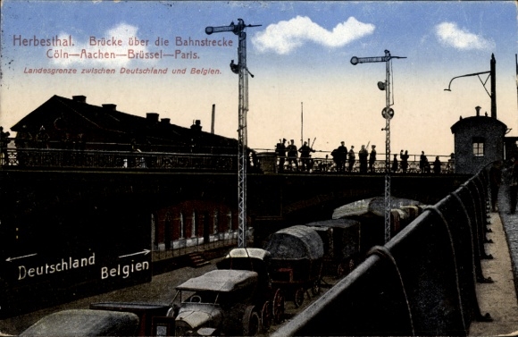 Postcard Herbesthal Lontzen Wallonia Liège, bridge over the railway line Cologne, Aachen, Brussels, Paris