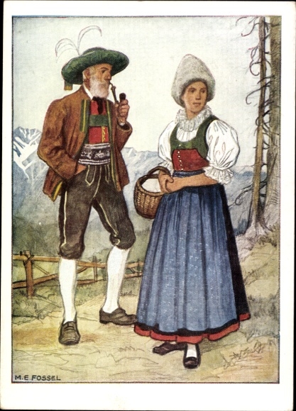 Artist Postcard Fossel, ME, Man and woman in Tyrolean costume, Wipptal, VDA 1 41 2
