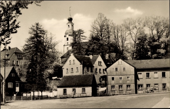 PC Großröhrsdorf in Saxony, lot in town, bell tower