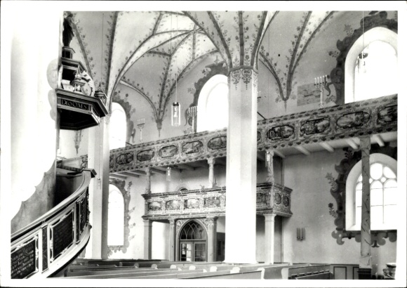 Postcard Dippoldiswalde in the Ore Mountains, Evangelical Lutheran City Church of St. Mary and Lawrence, Interior