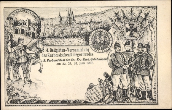 Chromo-Litho Gelnhausen in Hesse, Kurhess. Kriegerbund, 4th Assembly of Delegates 1907, Barbarossaburg