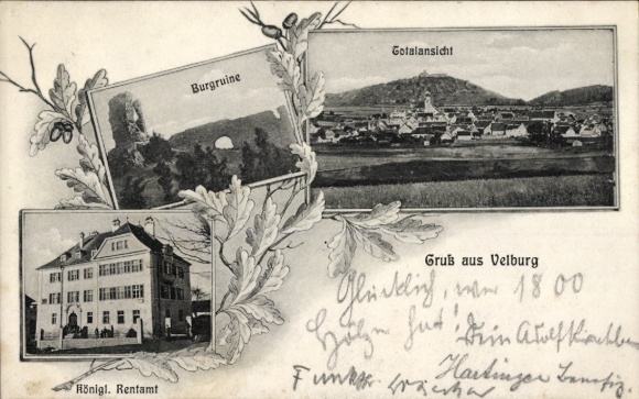 Postcard Velburg in the Upper Palatinate, total, castle ruins, Royal Revenue Office