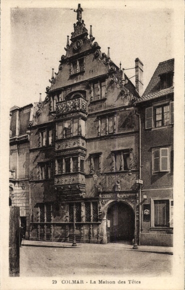 Ak Colmar Kolmar Elsass Haut Rhin, Haus mit Erker, verzierte Fassade, Schriftzug 'La Maison des T