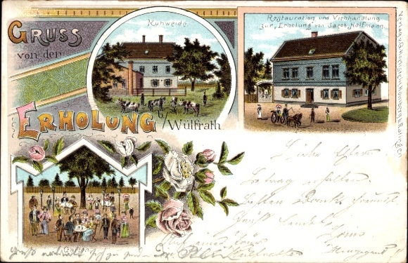 Chromo-Litho Wülfrath in the Bergisches Land, restaurant and cattle shop for recreation, cow pasture