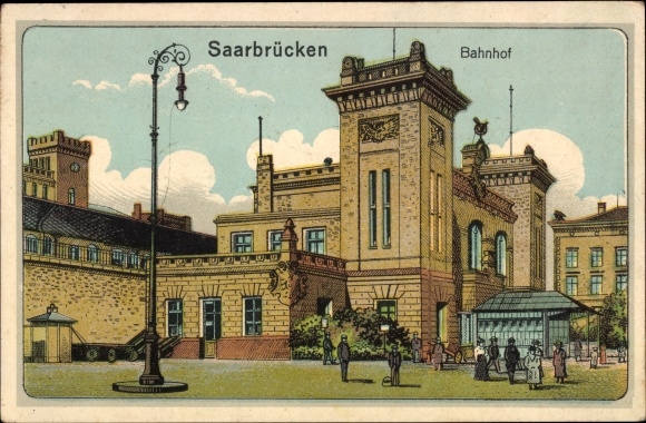 Ak Saarbrücken im Saarland, Bahnhof, Straßenseite