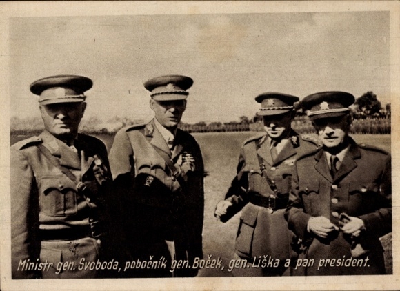 Postcard Czechoslovakia, General Svoboda, General Bocek, General Liska
