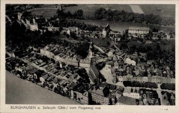 Postcard Burghausen an der Salzach Upper Bavaria, total view, view from the airplane
