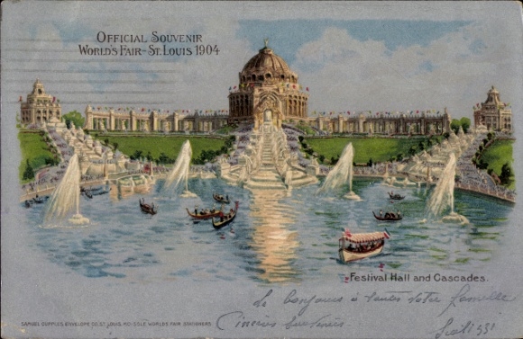 Chromo-Litho Saint Louis Missouri USA, World Exhibition 1904, Festival Hall, Cascades