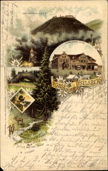 Litho Brotterode Trusetal in Thüringen, Inselsberg, Gothaisches Hotel, Torstein