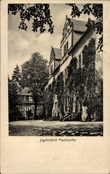 Postcard Paulinzella Rottenbach Königsee in Thuringia, hunting lodge architecture, surrounded by trees