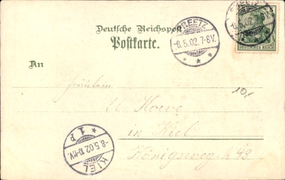 litho Preetz in Holstein, marktplein, An der Schwentine, spaarbank