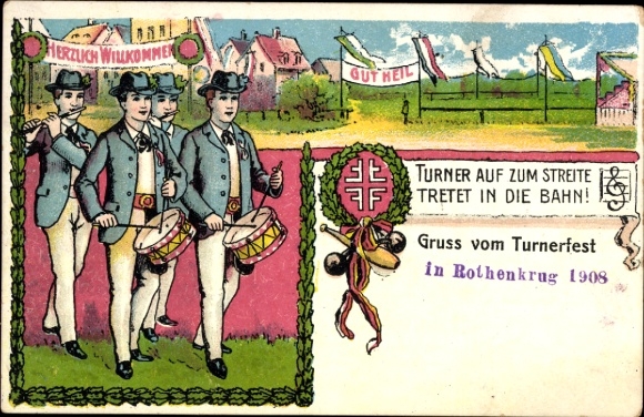 Litho Turnerfest in Rothenkrug 1908, Gut Heil