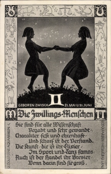 Postcard Zodiac sign Gemini, May 21 to June 21
