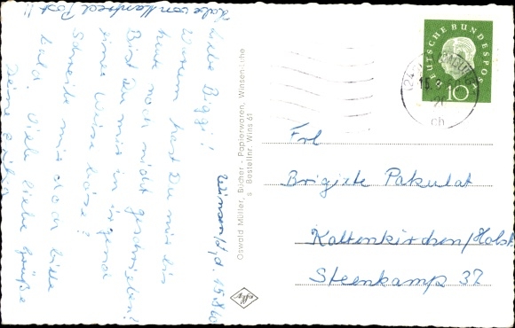 Postcard Winsen an der Luhe, castle, swimming pool, courtyard, town hall, Eckerman monument