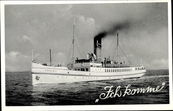 Postcard seaside resort ship Frisia I, Norden-Frisia shipping company, North Sea resort of Norderney