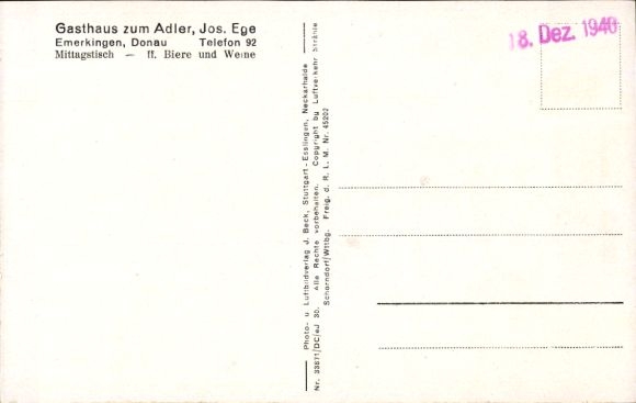 Postcard Emerkingen in Württemberg, aerial photograph, Gasthaus zum Adler