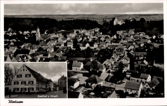 Postcard Illertissen in Swabia, aerial photograph, Gasthof z. Hirsch