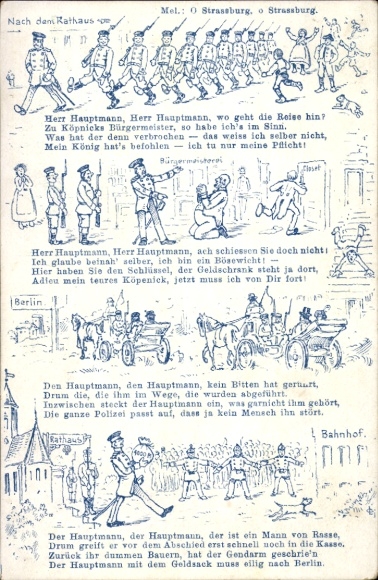 Song Postcard Captain of Köpenick, After the town hall, Captain, where is the journey going