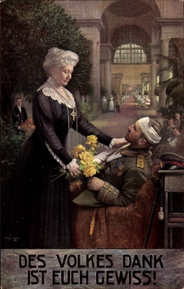 Artist Postcard Fischer, The people's thanks are certain, Empress Auguste Viktoria visits the hospital