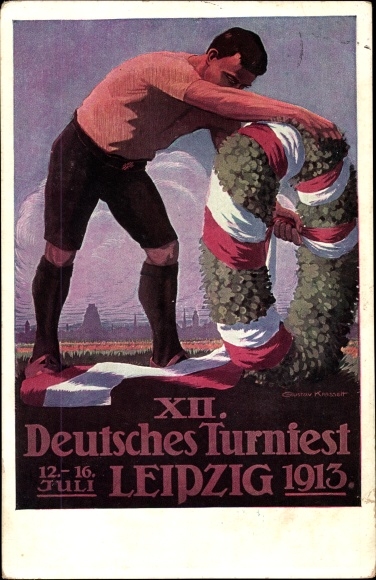Artist PC Krasselt, G., Leipzig, XII. German Gymnastics Festival 1913, festive wreath