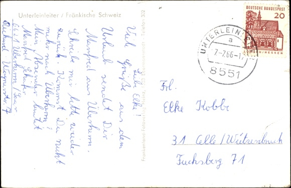 Postcard Unterleinleiter in Franconian Switzerland, valley, Greifenstein Castle, Veilbronn, town view