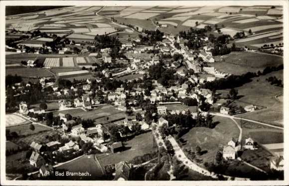 Postcard Bad Brambach in Vogtland, aerial photo, panorama of the town
