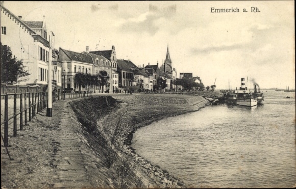 Postcard Hoch Elten Emmerich am Rhein, waterfront promenade, building, steamship, river landscape