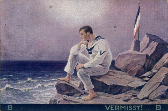 Artist Postcard Missing, Shipwrecked German Sailor on a Rock by the Sea