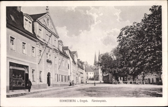 Postcard Schneeberg in the Ore Mountains, Fürstenplatz, business