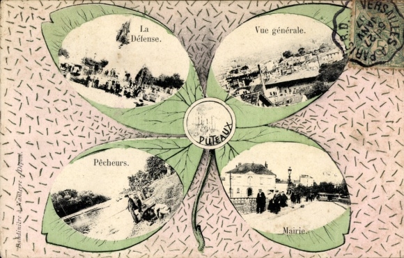 Ak Puteaux Hauts de Seine, Vierteilige Ansicht von  La Défense, Mairie, Pecheurs, Vue générale