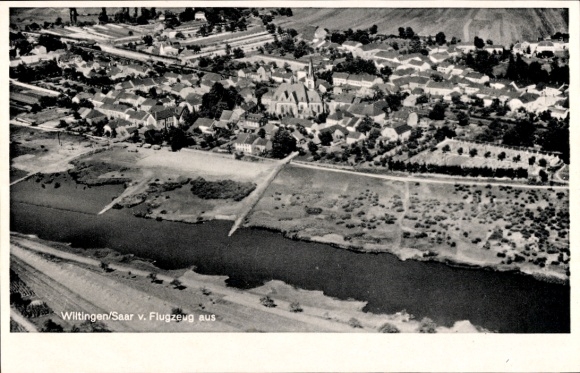 Postcard Wiltingen an der Saar, aerial photograph