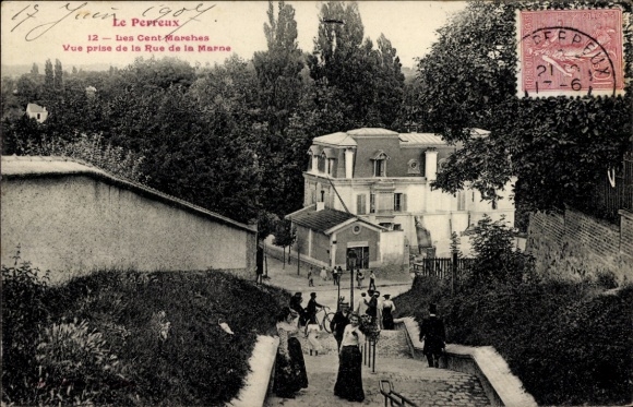 Ak Le Perreux sur Marne Val de Marne,  Les Cent Marches, Sicht von der Rue de la Marne