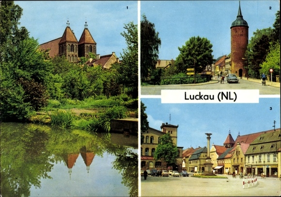 KP Luckau na Dolnych Łużycach, katedra, czerwona wieża, na rynku