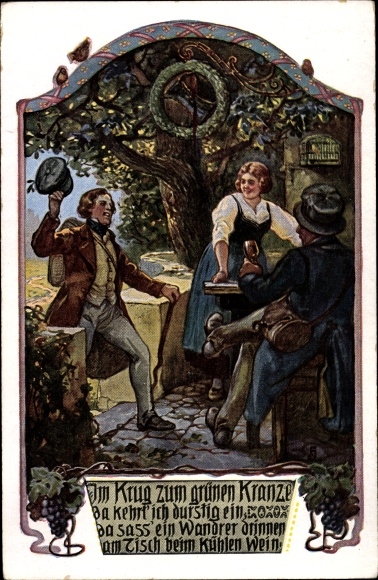 Song Postcard Im Krug zum Grüne Kranze, folk song card no. 3