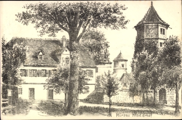 Ak Hirsau Calw im Schwarzwald, Hirsau Klosterhof, Gebäude, Baum, Uhrturm