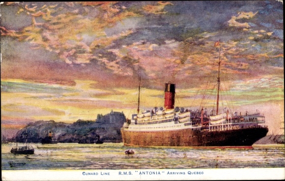 Artist PC RMS Antonia, Cunard Line, arriveert in Quebec