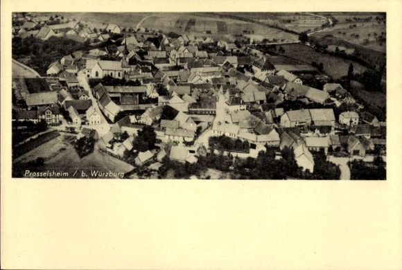 Postcard Püssensheim Prosselsheim Lower Franconia, aerial photograph