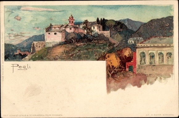 Artist Chromo-Litho Wielandt, Manuel, Pegli Genova Genoa Liguria, Panorama of the place