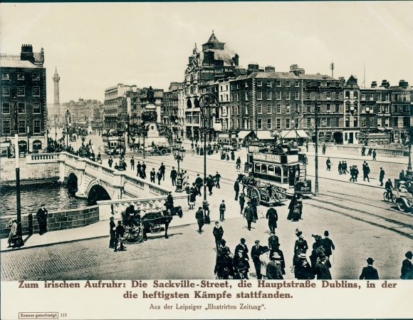 Zdjęcie Dublin Ireland, Sackville Street, O'Connell Street, miejsce zamieszek, tramwaj