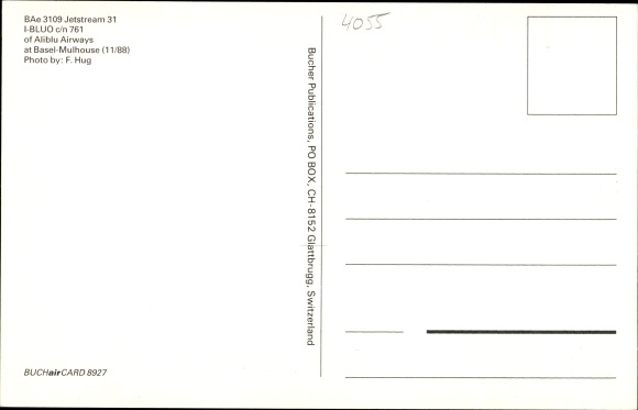Postcard Italian passenger plane, Aliblu Airways, BAe 3109 Jetstream 31