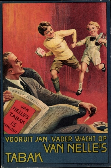 Artist PC Van Nelle's Tobacco, advertising, children, father with newspaper
