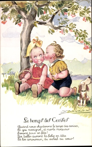 Artist PC Mauzan, Le temps des Cerises, cherry time, kiss