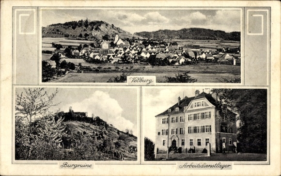Postcard Velburg in the Upper Palatinate, general view, castle ruins, labor service camp