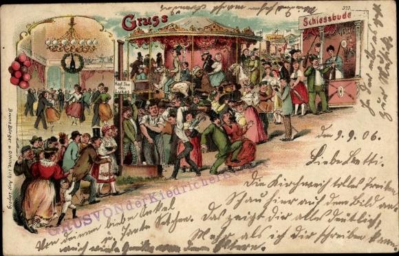 Chromo-Litho Kiedrich in the Rheingau Taunus, shooting gallery, fair, carousel