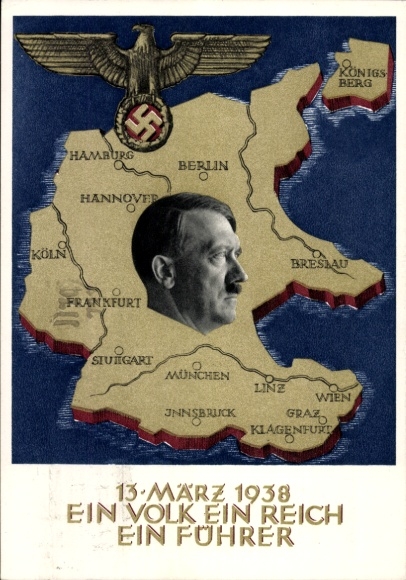 Postal stationery Postcard Klein, One People, One Reich, One Führer, Anschluss of Austria 1938, Greater Germany